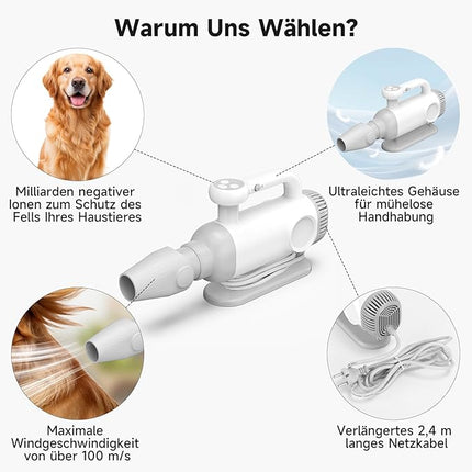 Lrbsule Ultra Quiet Dog Hair Dryer, 3-in-1 Nozzles,Dog Grooming Dryer Blower