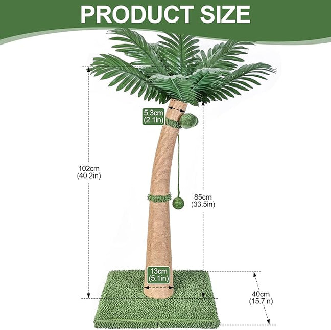 40'' Tall Cat Scratching Post Cat Tree, Curved Design Cat Scratcher Post with 3 Interactive Balls, Natural Sisal Rope