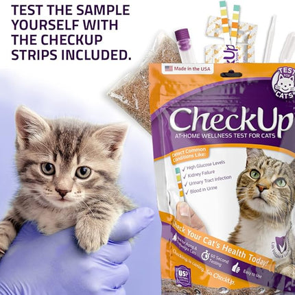 KIT4CAT CheckUp at Home Cat Wellness Test Kit | 2lb Hydrophobic Litter keeps urine on top, 2 Test Strips for The Detection of The 4 Most Common Health Indicators - pH, Protein, Glucose, Blood in urine