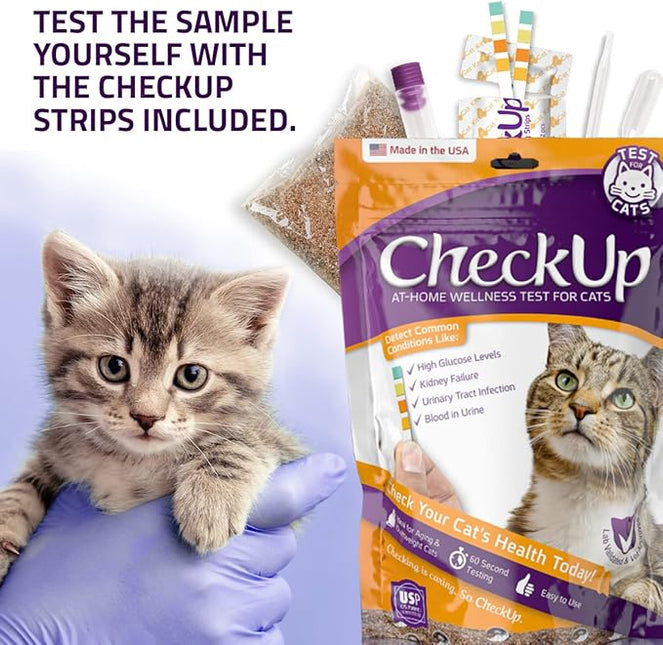 KIT4CAT CheckUp at Home Cat Wellness Test Kit | 2lb Hydrophobic Litter keeps urine on top, 2 Test Strips for The Detection of The 4 Most Common Health Indicators - pH, Protein, Glucose, Blood in urine