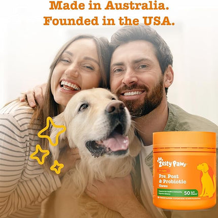 Zesty Paws Pre, Post & Probiotic Chews & Treats for Dogs, Pumpkin Flavour w/Epicor Postbiotics for Immune Support, Bacillus Subtilis & Inulin for Gut Health, All Breeds & Ages, 50 Pieces