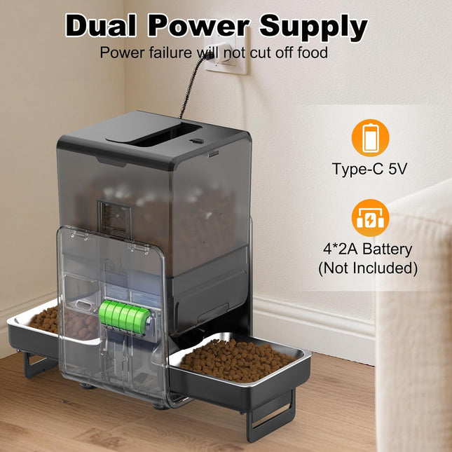 Advwin Automatic Cat Feeder with 5G WiFi for 2 Cats, Adjustable Height for Small Pets, Dual Bowls, 20 Cups/5L