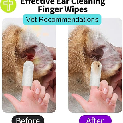 Mumoo Bear 50 Counts Pet Ear Wipes, Ear Cleaner Finger Wipes for Cats and Dogs, Soft & Easy Otic Cleaning Pads, Pet Supplies for Regular Soothing Odor Control Reduce Dirt