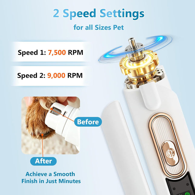 2-in-1 Dog Nail Grinder & Clipper - Quiet Electric Trimmer with Light, 2 Speeds