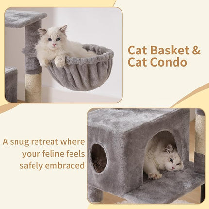Heybly Cat Tree, 125cm Cat Tower for Indoor Cats,Light Gray