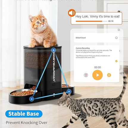 HoneyGuaridan Automatic Cat Feeder, 2 Bowls with Motion Sensor, 5G/2.4G WiFi Intelligent Cat Feeder for Remote Feeding, 5 L