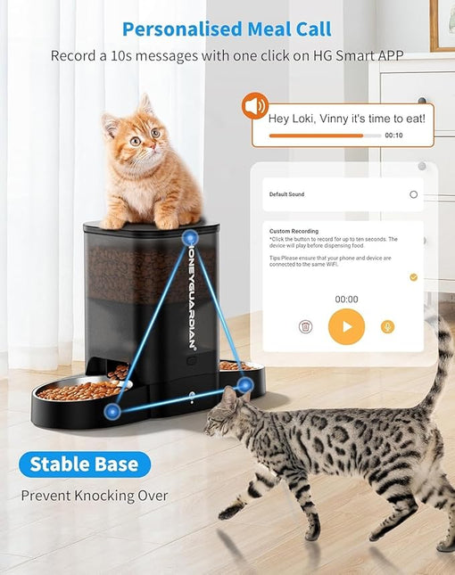 HoneyGuaridan Automatic Cat Feeder, 2 Bowls with Motion Sensor, 5G/2.4G WiFi Intelligent Cat Feeder for Remote Feeding, 5 L