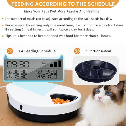 Automatic Cat Feeder Wet Food with Cooling, Semiconductor Refrigeration Technology, Timing Function Automatic Cat Feeder
