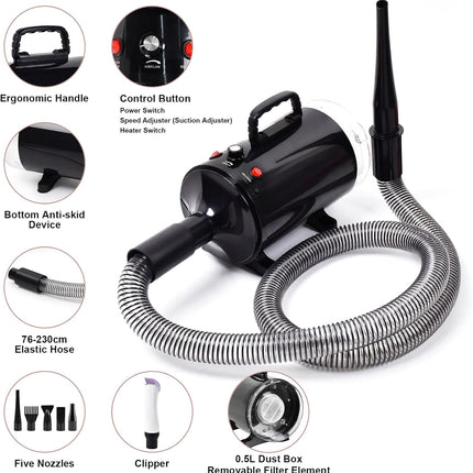 Advwin 3-in-1 Pet Dryer & Grooming Vacuum & Clipper, 2000W High-Speed Blower