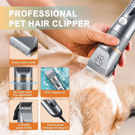 Cat Clippers,Pet Hair Trimmer Quiet Cat Clippers Grooming Kit with Comb 5 Speed Cat Shavers for Matted Long Hair