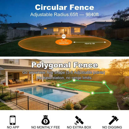 GPS Wireless Dog Fence System – Electric Anti Escape Collar, No Subscription, 3 Modes,Circular 65-9,840 ft & Irregular Fence