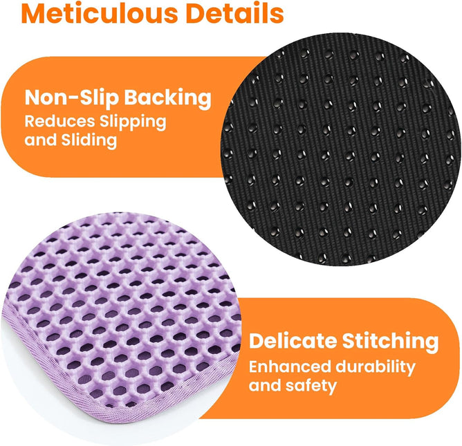Cat Litter Tray Mat, 60 x 45 cm Double Layer Cat Litter Tray Underlay, Waterproof, Purple
