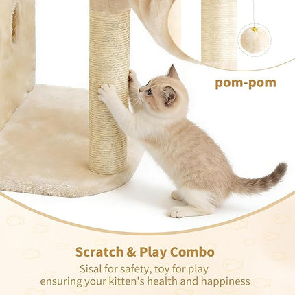 Heybly Cat Tree, 65cm Cat Tower with Spacious Top Perch for Large Cats, Beige
