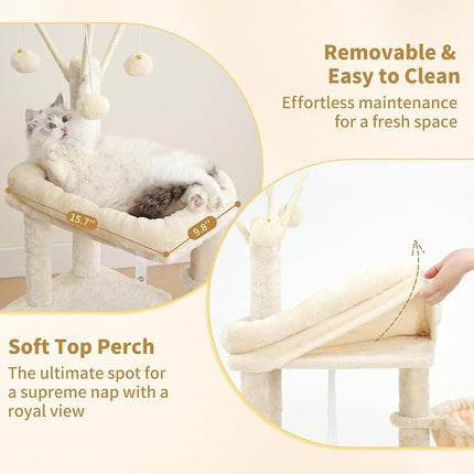 Heybly Cat Tree, 45.3" Cat Tower for Indoor Cats with Large Perch HCT202SM | Beige