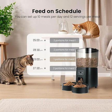 YODOLLA Auto Cat Feeder with 2K Camera, 5L Cat & Dog Feeder & Food Dispenser, WiFi App Remote Control, Video Monitoring, Custom Meal Plans, Double Stainless Bowl for Multi-Pet Households