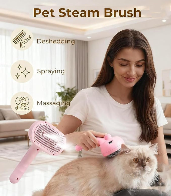 CCEE Cat Brush Dog Brush, 4 In 1 Pet Cat Dog Steam Brush for Shedding Grooming with 2 Steam Holes (pink)