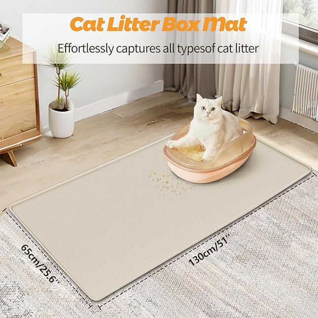 Cat Litter Mat, Extra Large 130 x 65 cm Silicone Mat Litter Trapping Mat for Scatter Control, Soft on Kitty Paws, Easy to Clean (Beige)