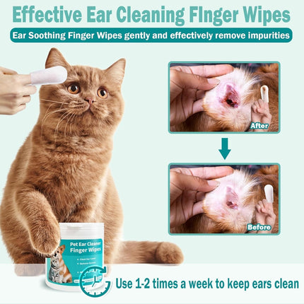 Mumoo Bear 50 Counts Pet Ear Wipes, Ear Cleaner Finger Wipes for Cats and Dogs, Soft & Easy Otic Cleaning Pads, Pet Supplies for Regular Soothing Odor Control Reduce Dirt