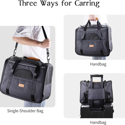 Morpilot Cat Carrier, Portable Pet Carrier Bag for Cats and Small Dogs, Foldable Soft Sided Cat Transport Carrier, Airline Approved Pet Travel Carrier with Shoulder Strap, Removable Mat and Pet Bowl
