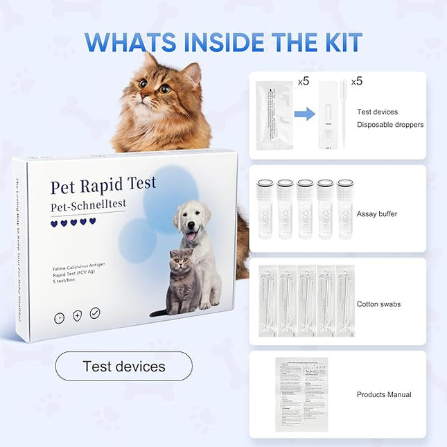 Cat FCV Home Test Kit – 5-Piece, Quick 5-Minute Detection, Accurate & Non-Invasive Feline Health Test, 98.8% Reliable, Easy-to-Use for All Breeds & Ages, Saves Time & Vet Bills