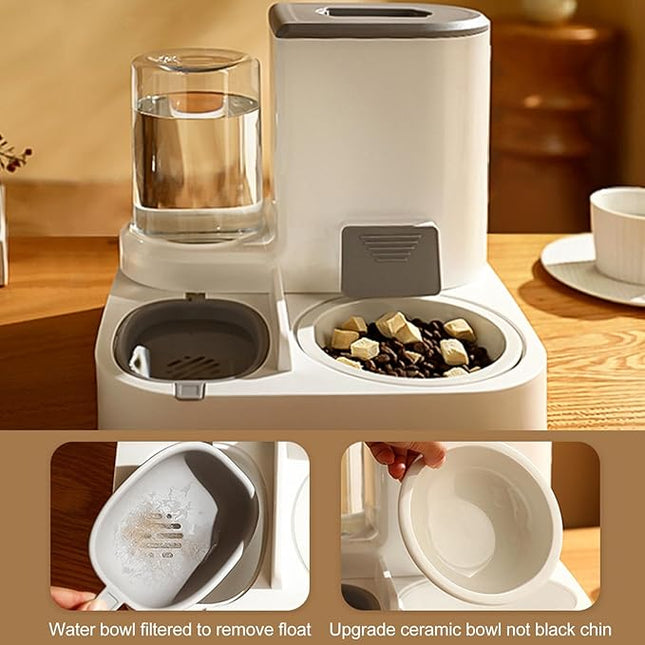 Bewinner Automatic Cat Feeder 2-in-1 One Piece - 1 L Water Bowl and 2.2 L  (Grey)