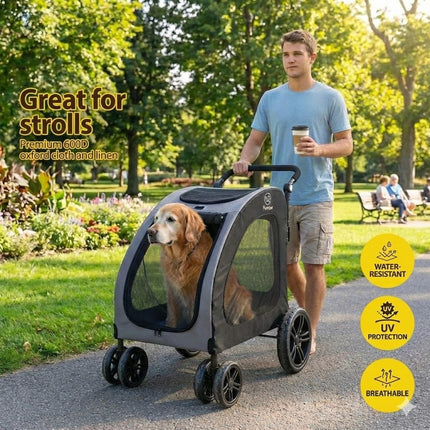 Grozy Heavy Duty Foldable Large Dog Stroller for Extra Large Dogs with EVA Wheels