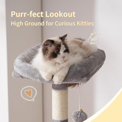 Heybly HCT200SW Cat Scratching Post, 125 cm, Small Cat Tree, Spacious and Comfortable,Light Grey