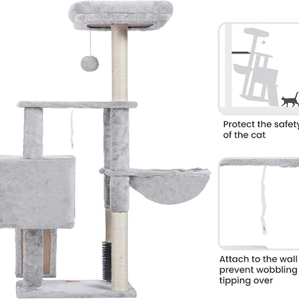 Heybly HCT005SW Cat Scratching Post with Cat Brush, Cat Tree for House Cats,Light Grey