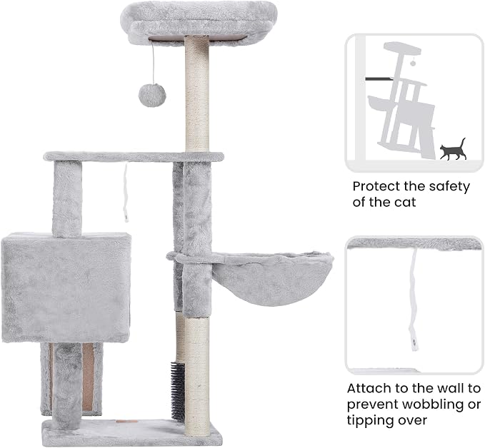 Heybly HCT005SW Cat Scratching Post with Cat Brush, Cat Tree for House Cats,Light Grey