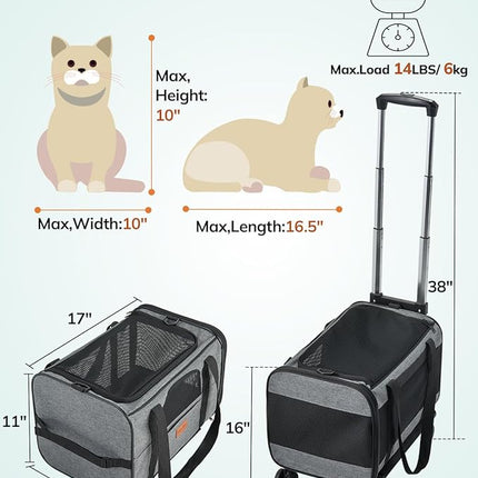 Morpilot Cat Carrier with Wheels Airline Approved, Pet Dog Carrier Dark Gray
