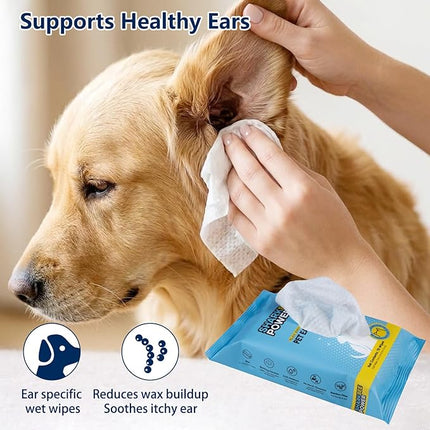 Bamboo Pet Ear Wipes for Dogs & Cats, Gently Clean Dirt, Wax & Odor, Daily Ear Care (70 Wipes)