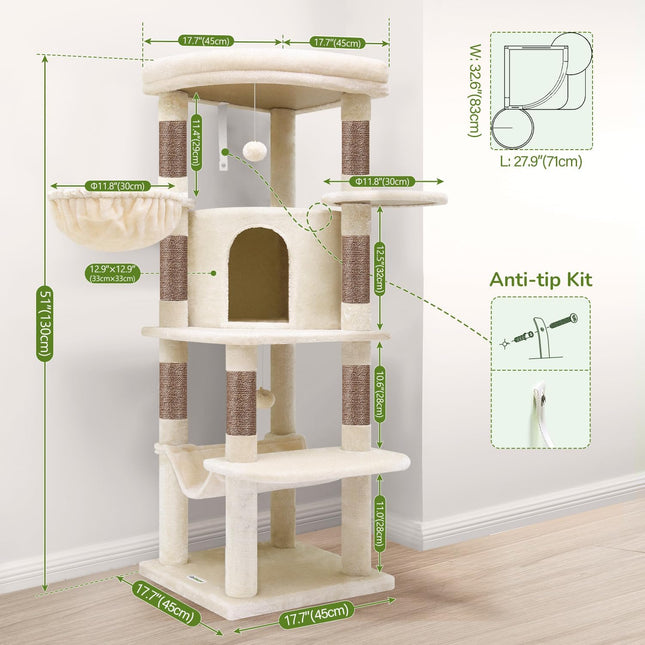 Globlazer Corner Stable Cat Tree Tower with Scratching Post, C51, Beige