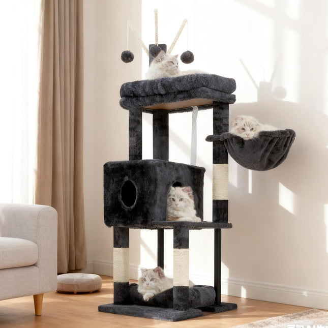 Heybly Cat Tree, 45.3" Cat Tower for Indoor Cats with Large Perch HCT202SG | All-in-One Cat Furniture with Cozy Bed, Smoky Gray