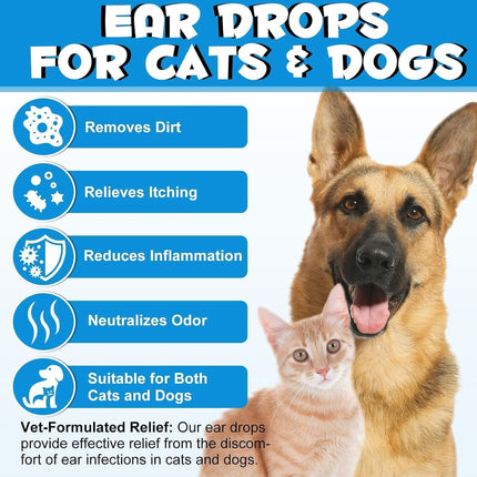 Dog Ear Infection Treatment, Cat & Dog Ear Cleaning Drops, with 1% Hydrocortisone