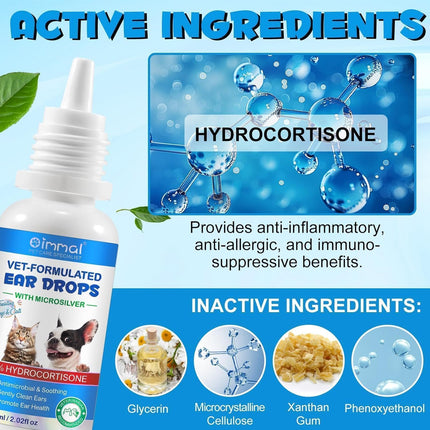 Dog Ear Infection Treatment, Cat & Dog Ear Cleaning Drops, with 1% Hydrocortisone