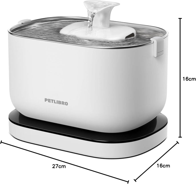 PETLIBRO Cat Water Fountain, Cordless with Stainless Steel Tray, 2.5L White | Dockstream Wireless Water Fountain, Motion Sensor, Rechargeable Battery, Quiet Pump, Easy Clean, Up to 30-Day Battery Life