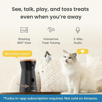 Furbo 360° Cat Camera + AI Nanny, 1080p Rotating Pet Camera with Treat Tossing, Cat Wand Toy, Alexa (Subscription Required)