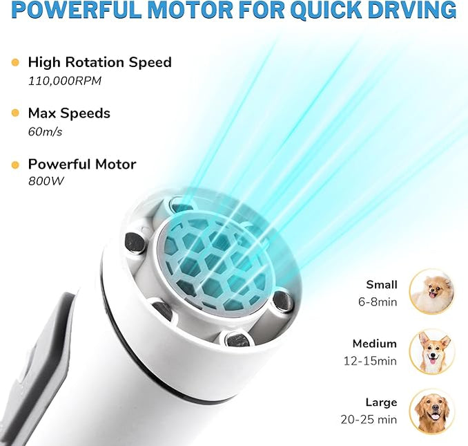 Lightweight Portable Dog Hair Dryer for Small Medium Large Dogs with 3 Nozzle