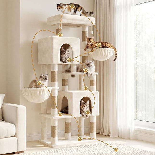 Heybly 173cm Cat Tree with Oversized Top Platform & Wide Base, Beige