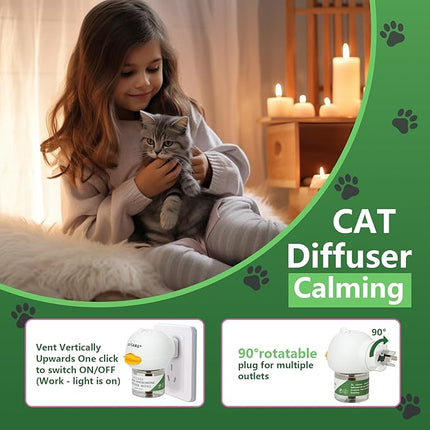Cat Pheromones Calming Diffuser,Cat Anxiety Relief Calming Diffuser,Pheromone Diffuser to Calm Multi Cats,Basic Kit (1 Diffuser + 2 x 48ml Refill