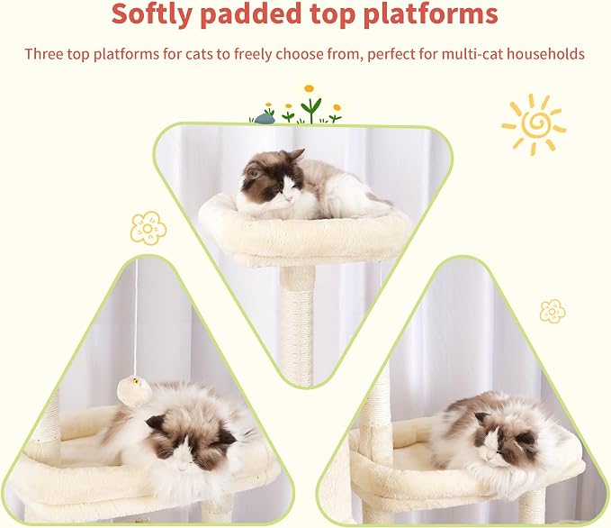 Hey-brother Cat Tree Tower with Stable Extended Base, 3 Platforms, MPJ038M