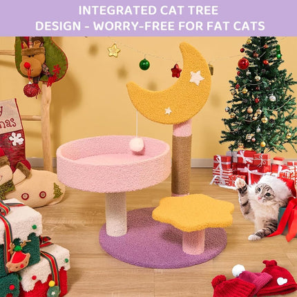 Indoor Cat Tree Tower – Small Kitten Condo with Bed, Built-in Sisal Scratcher, Moon & Star Design, 60cm Climbing Tower for Cats, Purple