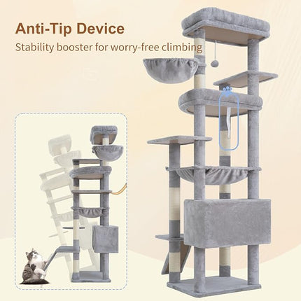 Heybly Tall Cat Tree for Large Cat, 202cm Multi-Level Cat Tower , Light Gray HCT038W