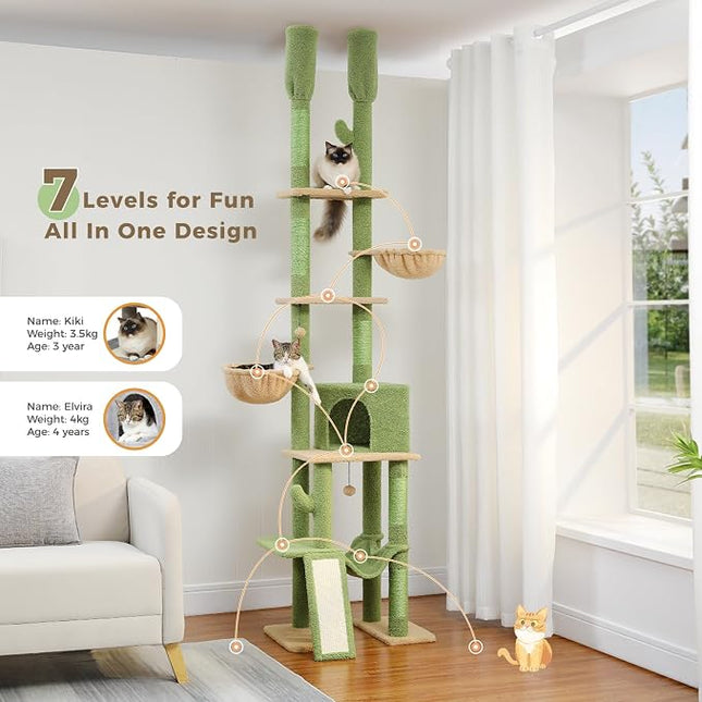 PAWZ Road Adjustable Cactus Cat Tree 85–112" 7-Tier Floor-to-Ceiling Tower