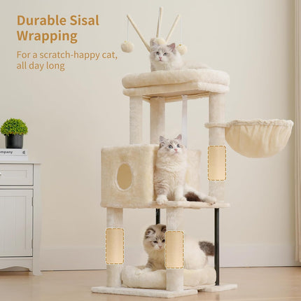 Heybly Cat Tree, 45.3" Cat Tower for Indoor Cats with Large Perch HCT202SM | Beige