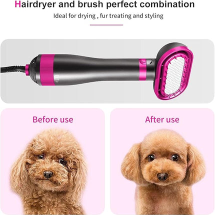 Pet Hair Dryer, 2-in-1 Dog Hair Blower with Brush, 3-Modes Blow Professional Home Grooming Drying for Small Large Cat Puppy Purple