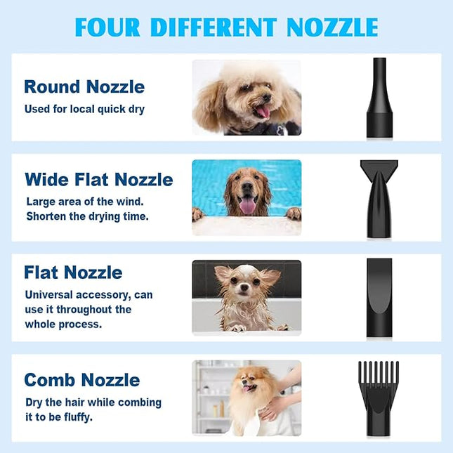 ADVWIN Dog Dryer, Pet Grooming Blow Dryer with Adjustable Speed, High Velocity Dog Hair Dryer with 4 Different Nozzles, Orange