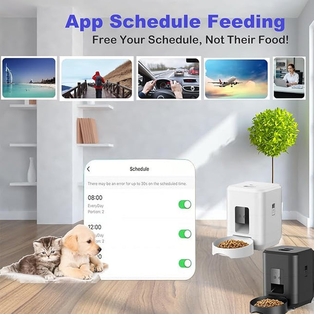 UanTii 2L Smart Pet Feeder Tuya WiFi Automatic Cat Dog Food Dispenser 2L with Food Bowl App Remote Feeding Intelligent Dry Food Dispenser (White)