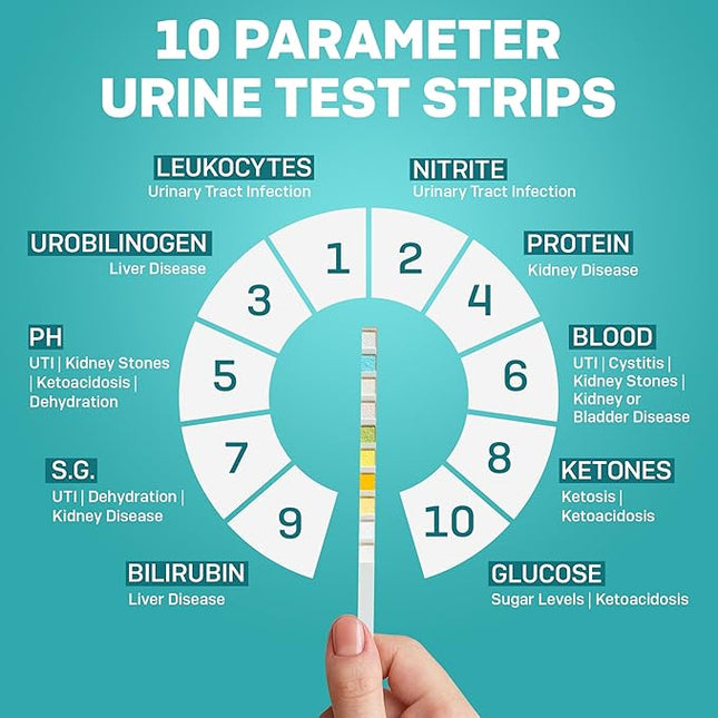 One Step Pet Urine Testing Strips, 100 x Urinalysis Parameter Tests for Dogs, Cats & Animals, Pet Test Glucose Strips, Accurate Testing for Vets, Detects UTI, Bladder, Kidney, Liver, SG, pH