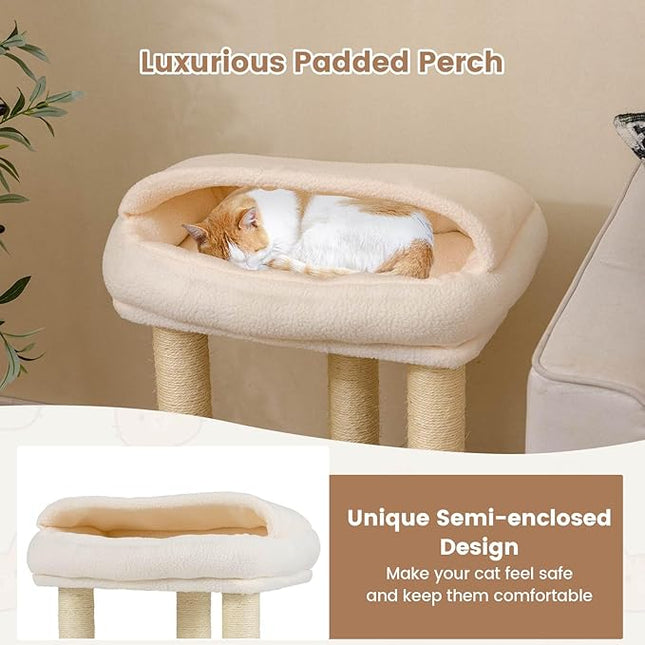 Costway Small Cat Tree for Indoor Cats, Kitty Tower with Comfy Plush Top Perch Bed, Sisal Scratching Posts
